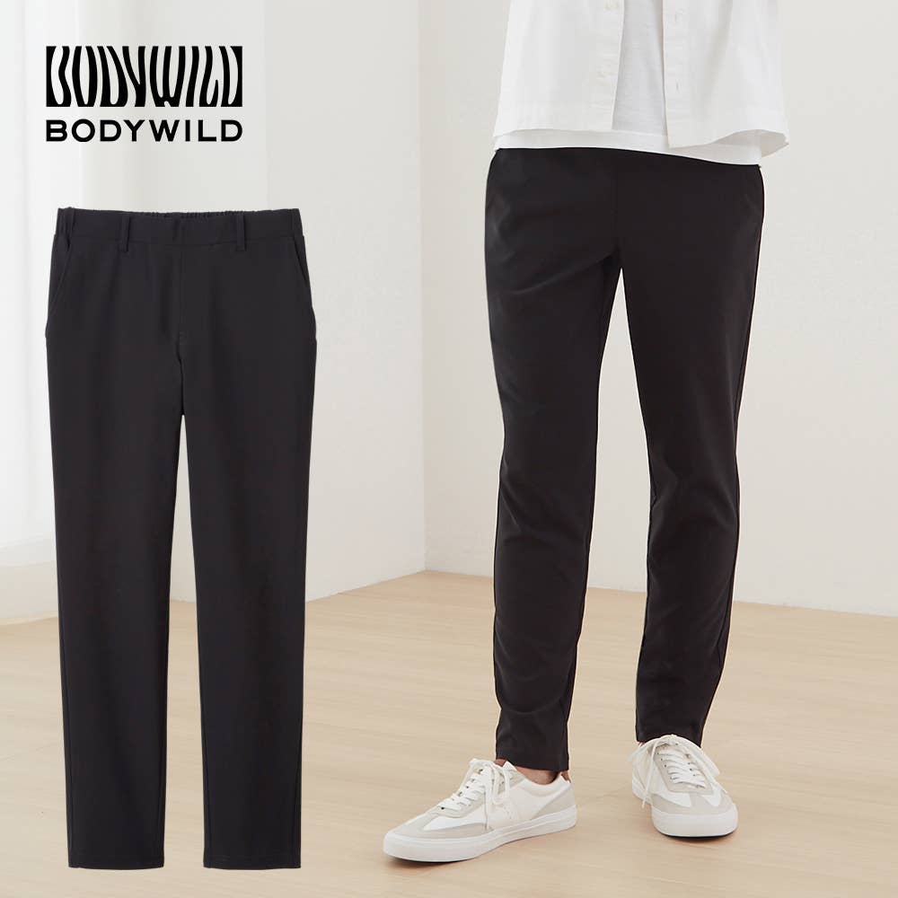 【錐形】 附腰帶環幹混人造絲彈性褲